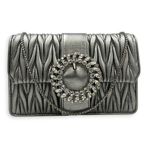 Matelassé Crossbody Bag Silver in Lambskin, Silver hardware