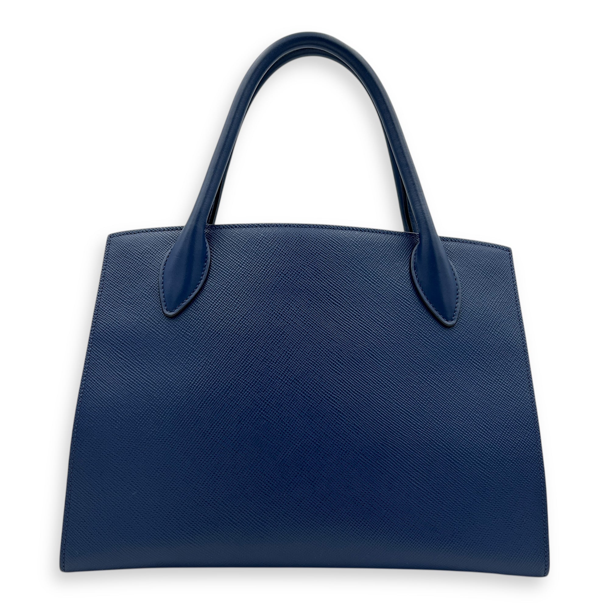 Monochrome Top Handle Bag Blue in Saffiano Leather, Gold hardware