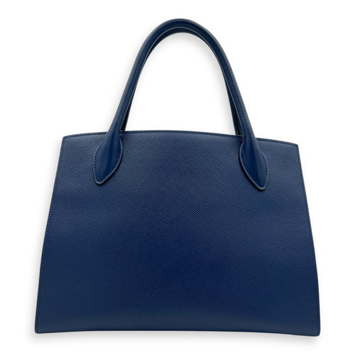 Monochrome Top Handle Bag Blue in Saffiano Leather, Gold hardware