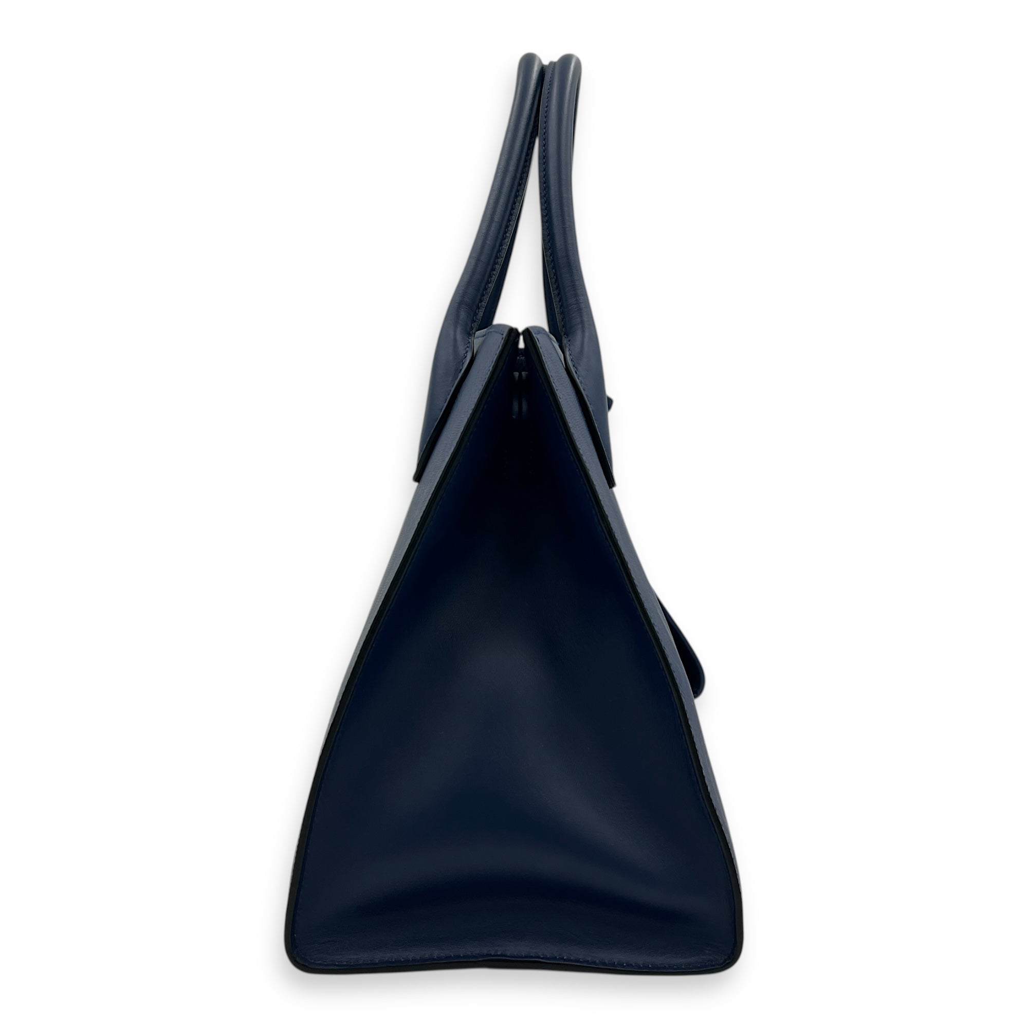 Monochrome Top Handle Bag Blue in Saffiano Leather, Gold hardware