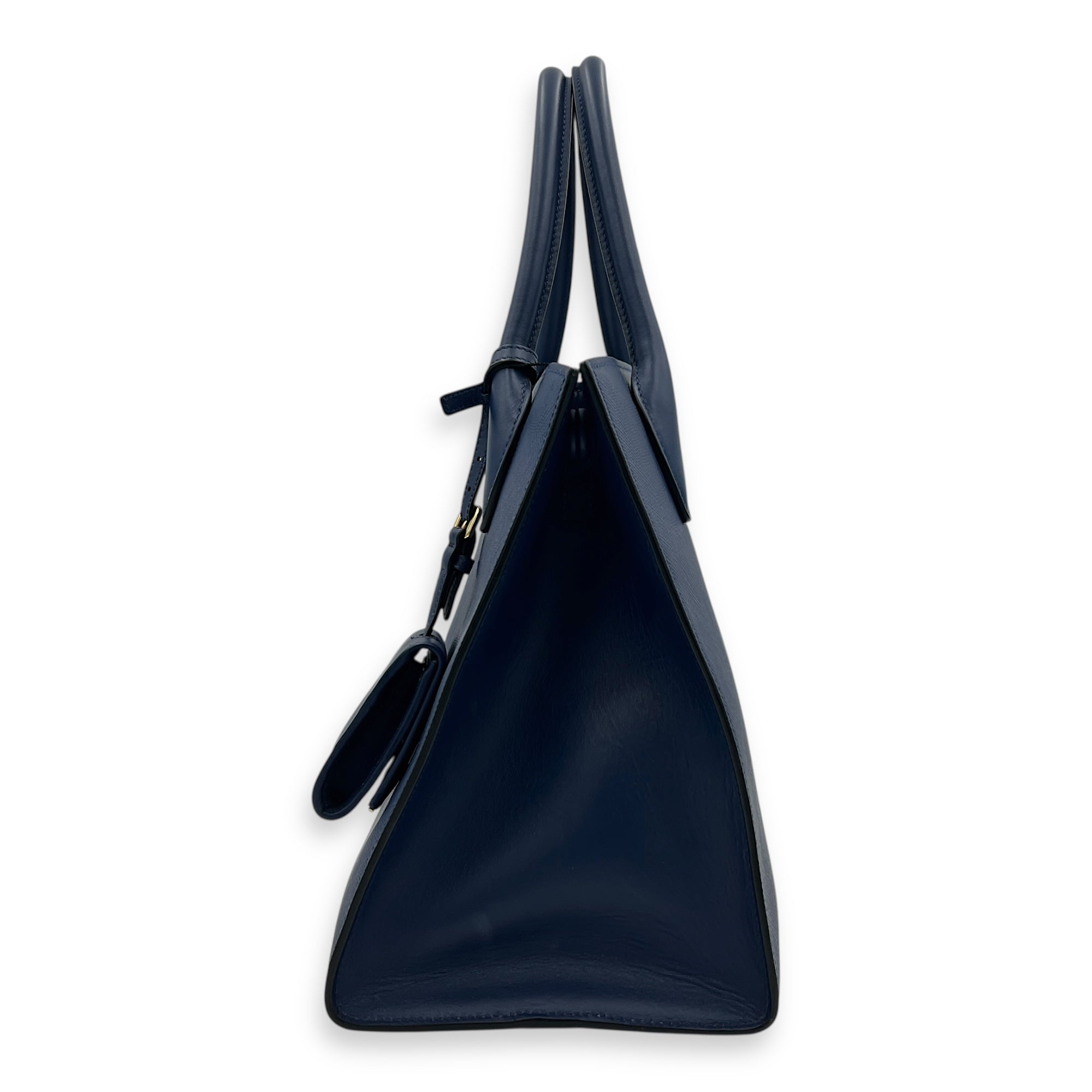 Monochrome Top Handle Bag Blue in Saffiano Leather, Gold hardware