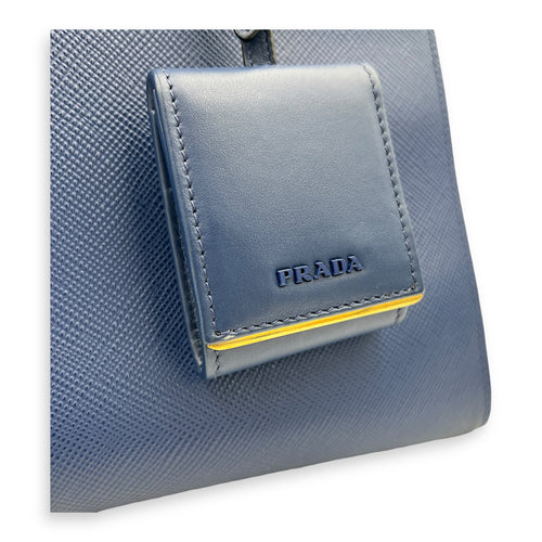Monochrome Top Handle Bag Blue in Saffiano Leather, Gold hardware