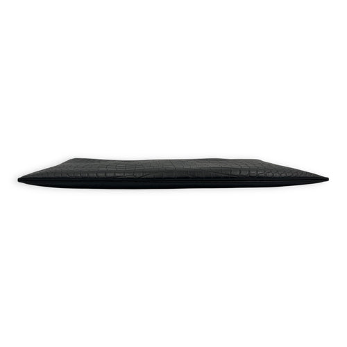 Logo Pouch Black in Crocodile Embossed Calfskin, Silver hardware