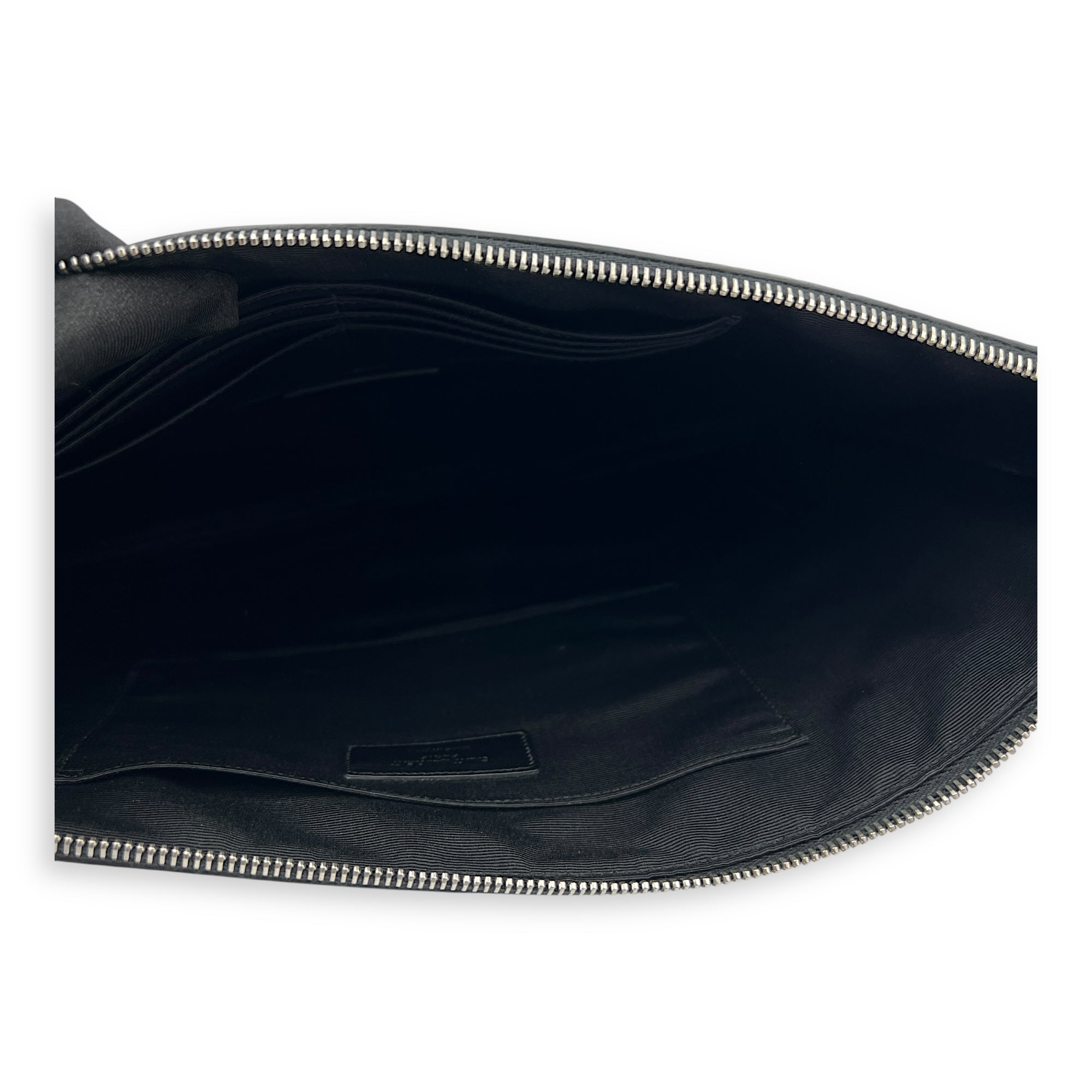 Logo Pouch Black in Crocodile Embossed Calfskin, Silver hardware