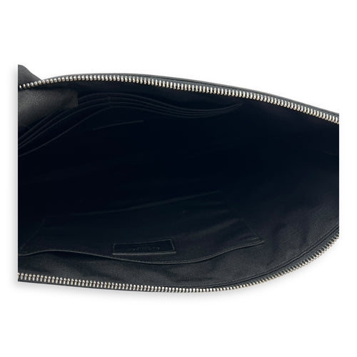 Logo Pouch Black in Crocodile Embossed Calfskin, Silver hardware
