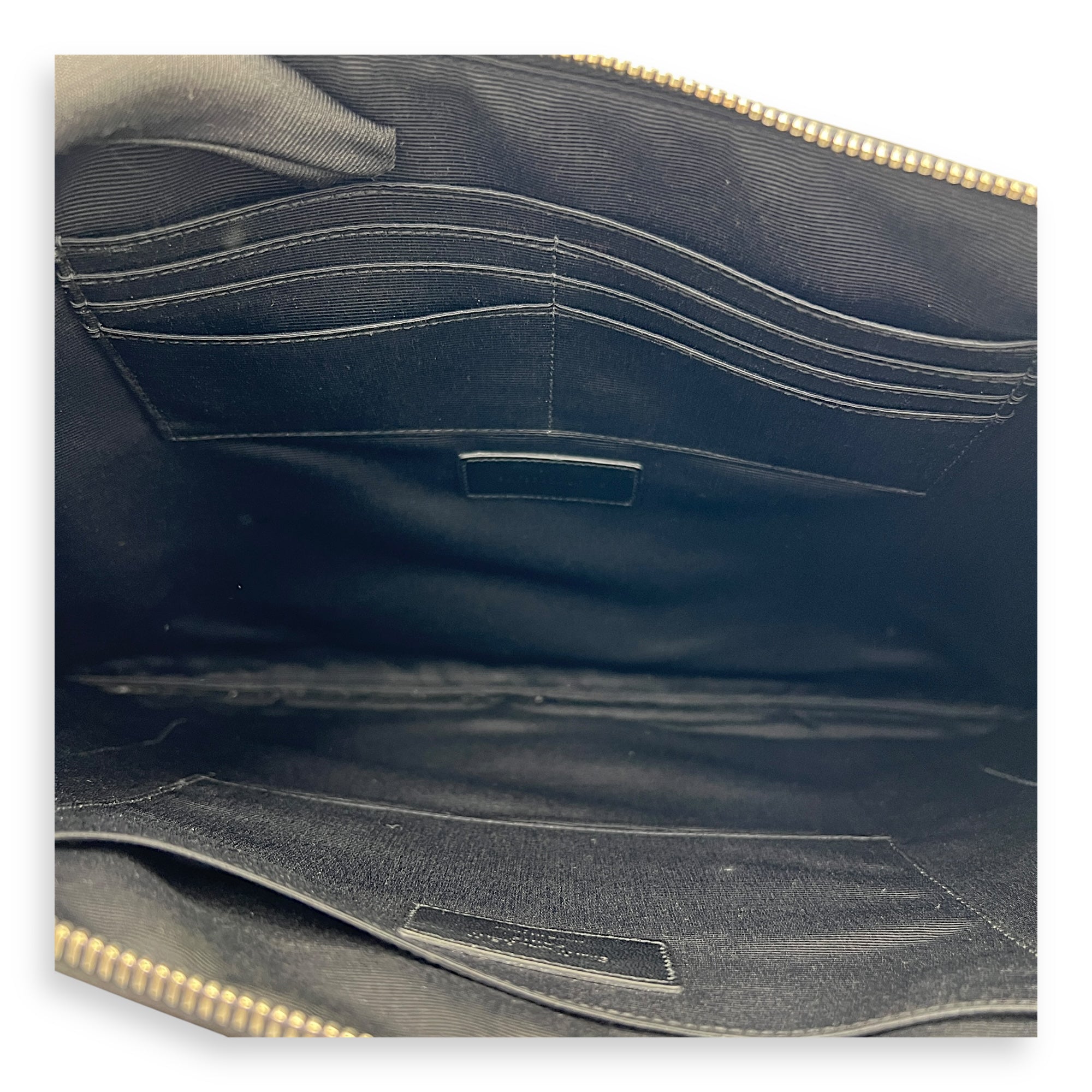 Logo Pouch Black in Crocodile Embossed Calfskin, Silver hardware