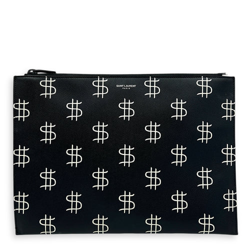 Dollar Sign Zip Pouch Black in Pebbled Calfskin, Monochrome hardware