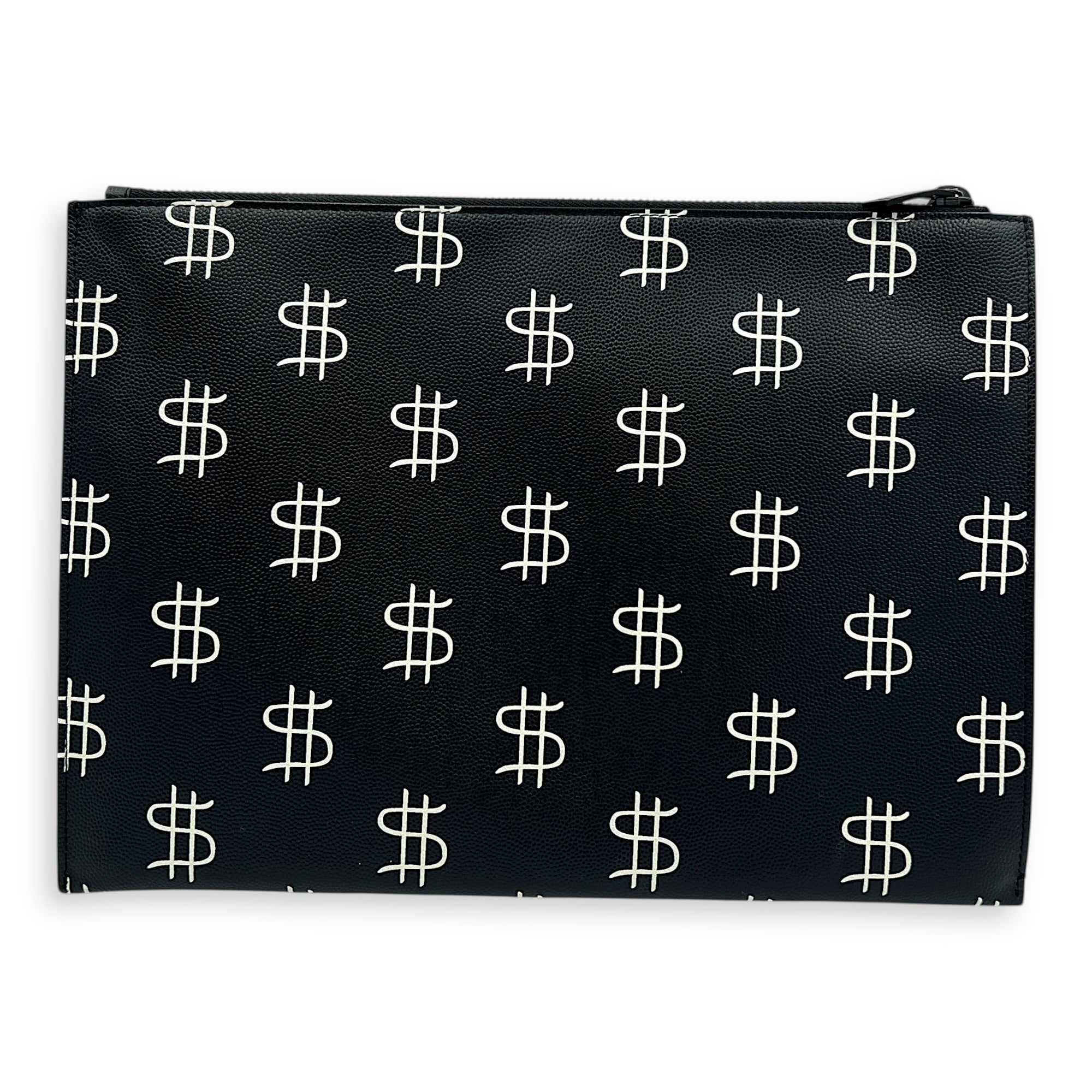 Dollar Sign Zip Pouch Black in Pebbled Calfskin, Monochrome hardware