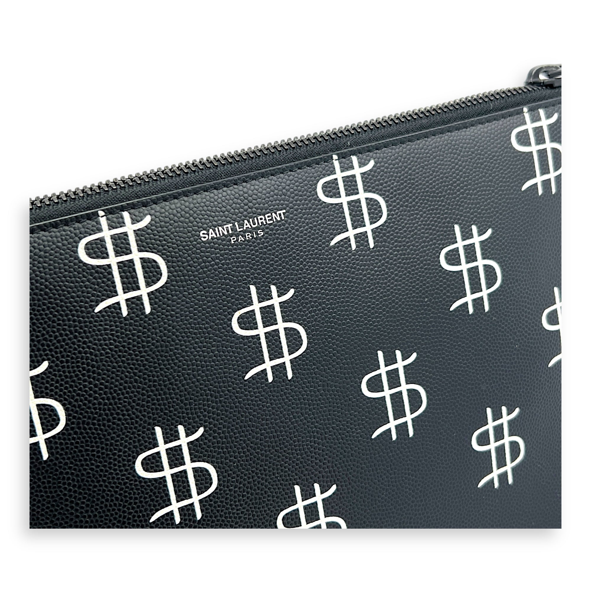 Dollar Sign Zip Pouch Black in Pebbled Calfskin, Monochrome hardware