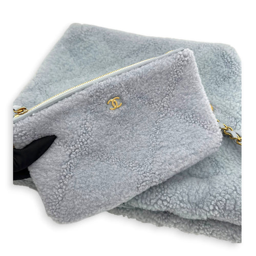 22 Tote Small Blue Tote Bag in Shearling, Gold hardware