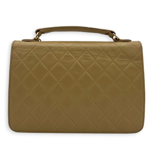 Vintage CC Double Turnlock Shoulder Bag Beige in Lambskin, Gold hardware