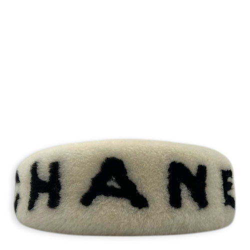 22B Logo Headband  Ecru White in Shearling