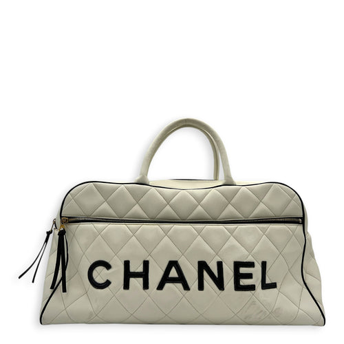 CC Bowling White (recoloured) Top Handle Bag in Calfskin, Gold hardware