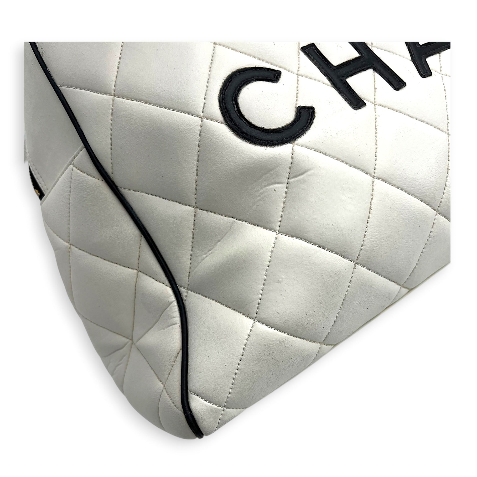 CC Bowling White (recoloured) Top Handle Bag in Calfskin, Gold hardware