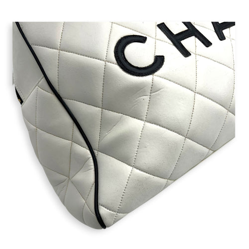 CC Bowling White (recoloured) Top Handle Bag in Calfskin, Gold hardware