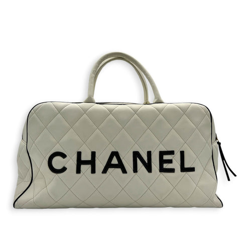 CC Bowling White (recoloured) Top Handle Bag in Calfskin, Gold hardware