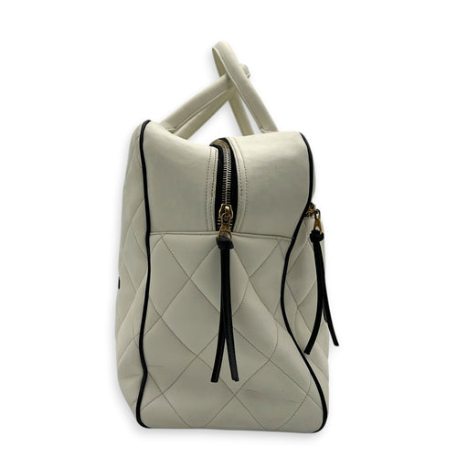 CC Bowling White (recoloured) Top Handle Bag in Calfskin, Gold hardware