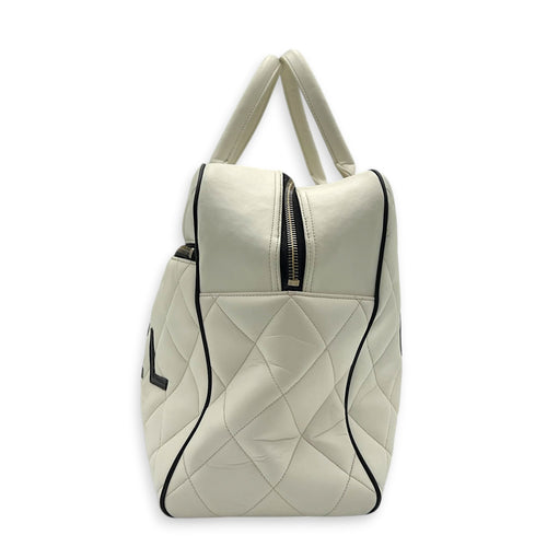 CC Bowling White (recoloured) Top Handle Bag in Calfskin, Gold hardware