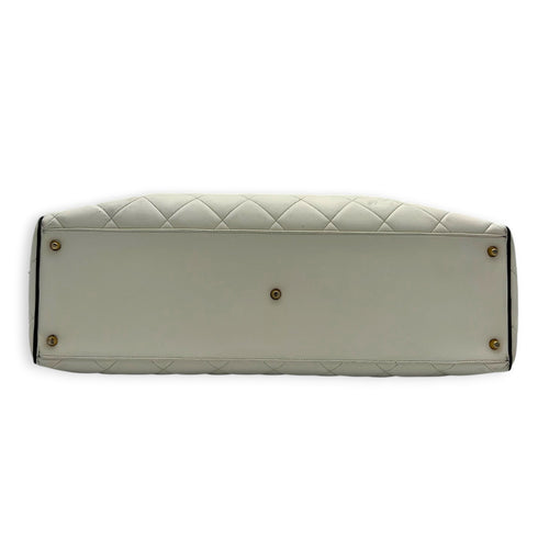 CC Bowling White (recoloured) Top Handle Bag in Calfskin, Gold hardware