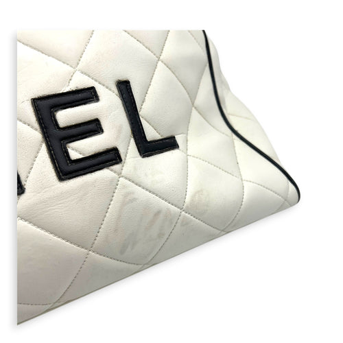 CC Bowling White (recoloured) Top Handle Bag in Calfskin, Gold hardware