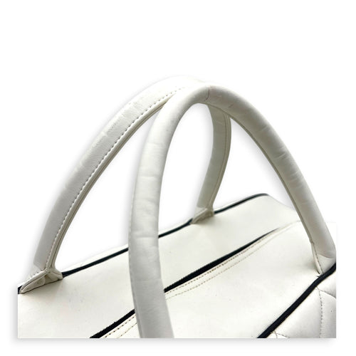 CC Bowling White (recoloured) Top Handle Bag in Calfskin, Gold hardware