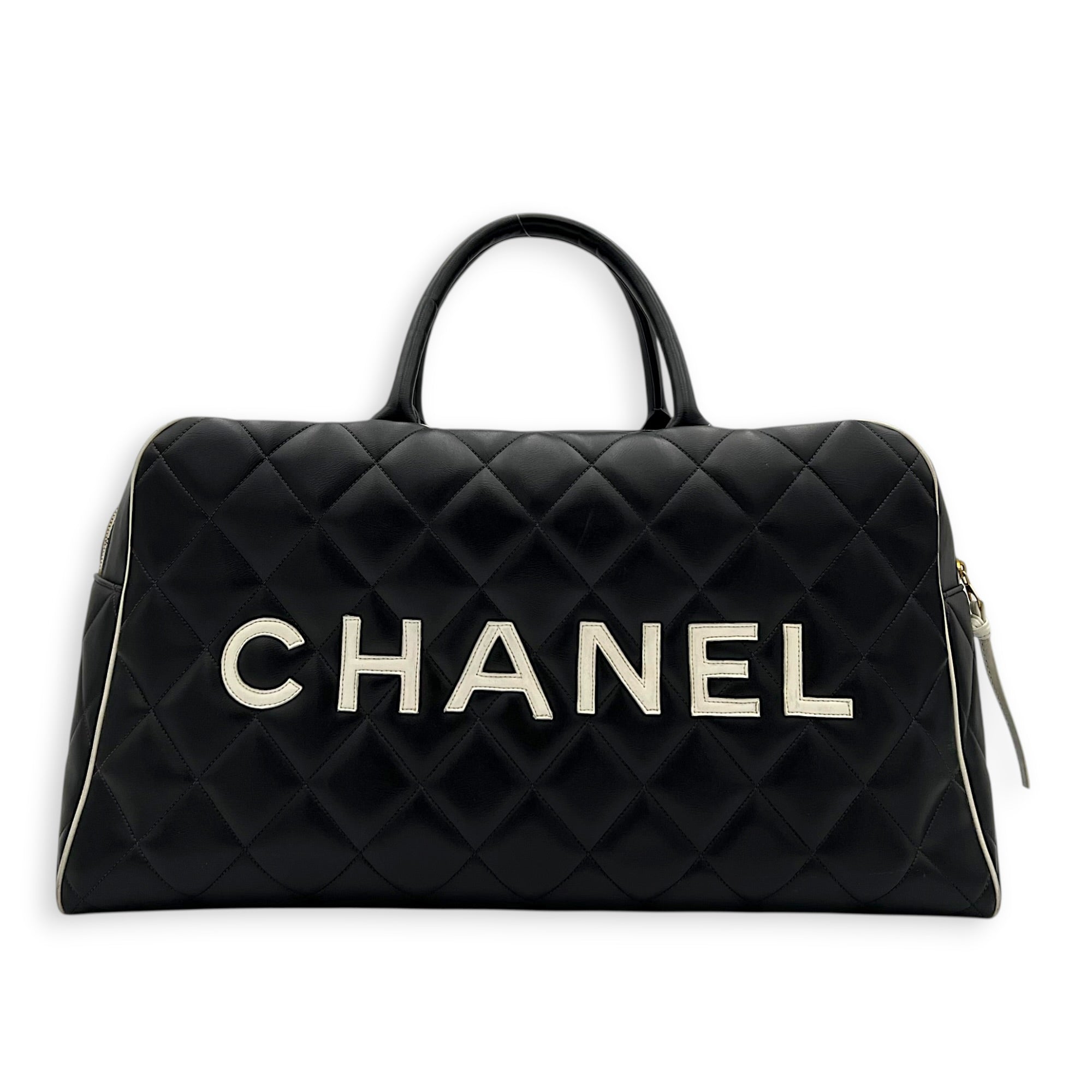 CC Bowling Top Handle Bag Black in Calfskin, Gold hardware