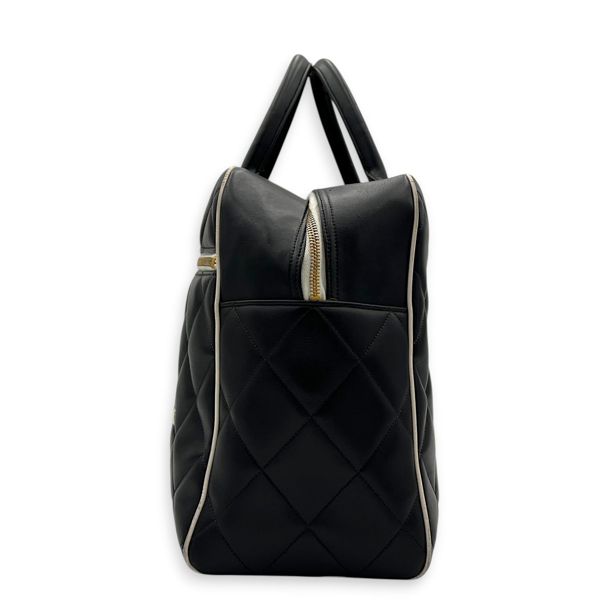 CC Bowling Top Handle Bag Black in Calfskin, Gold hardware