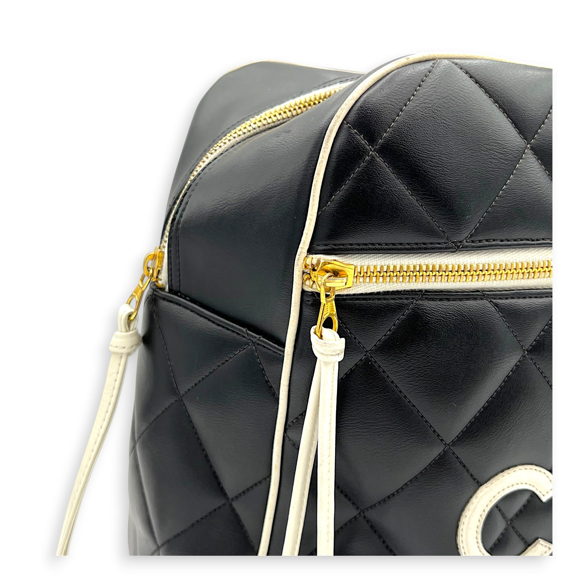 CC Bowling Top Handle Bag Black in Calfskin, Gold hardware