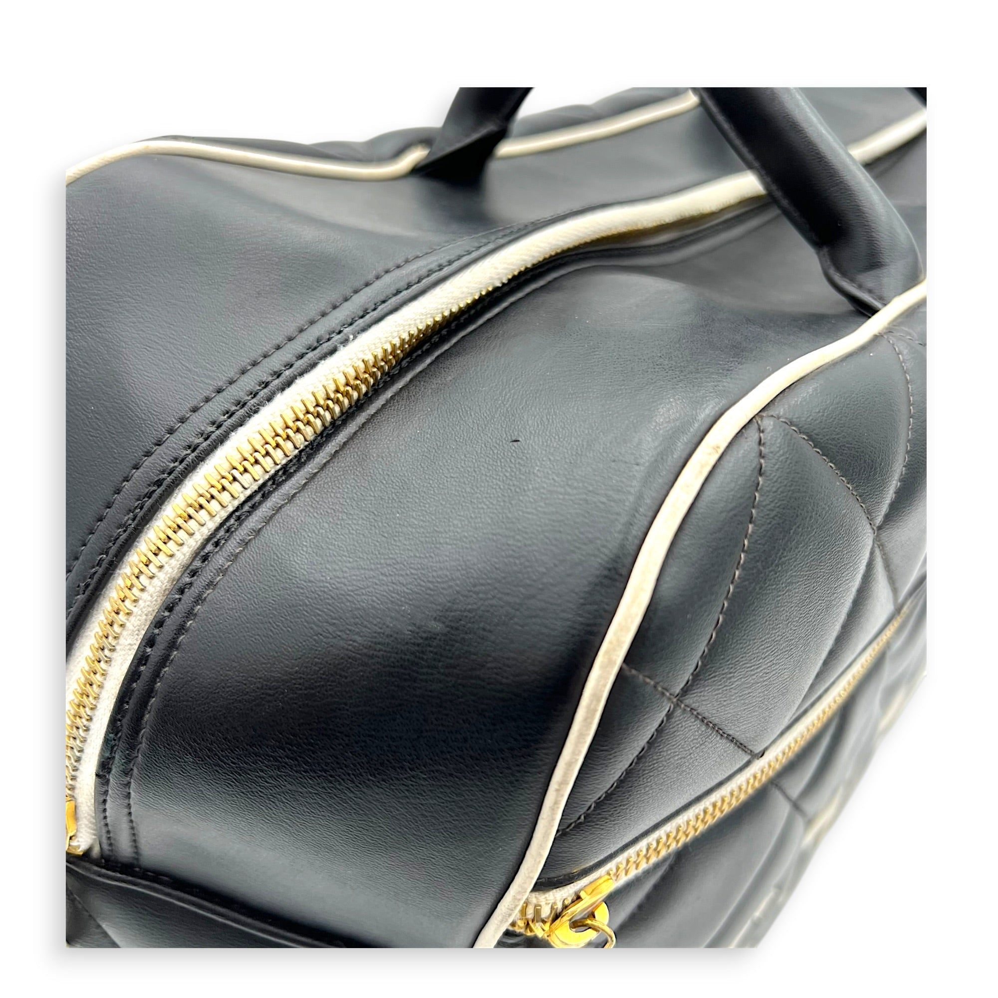 CC Bowling Top Handle Bag Black in Calfskin, Gold hardware