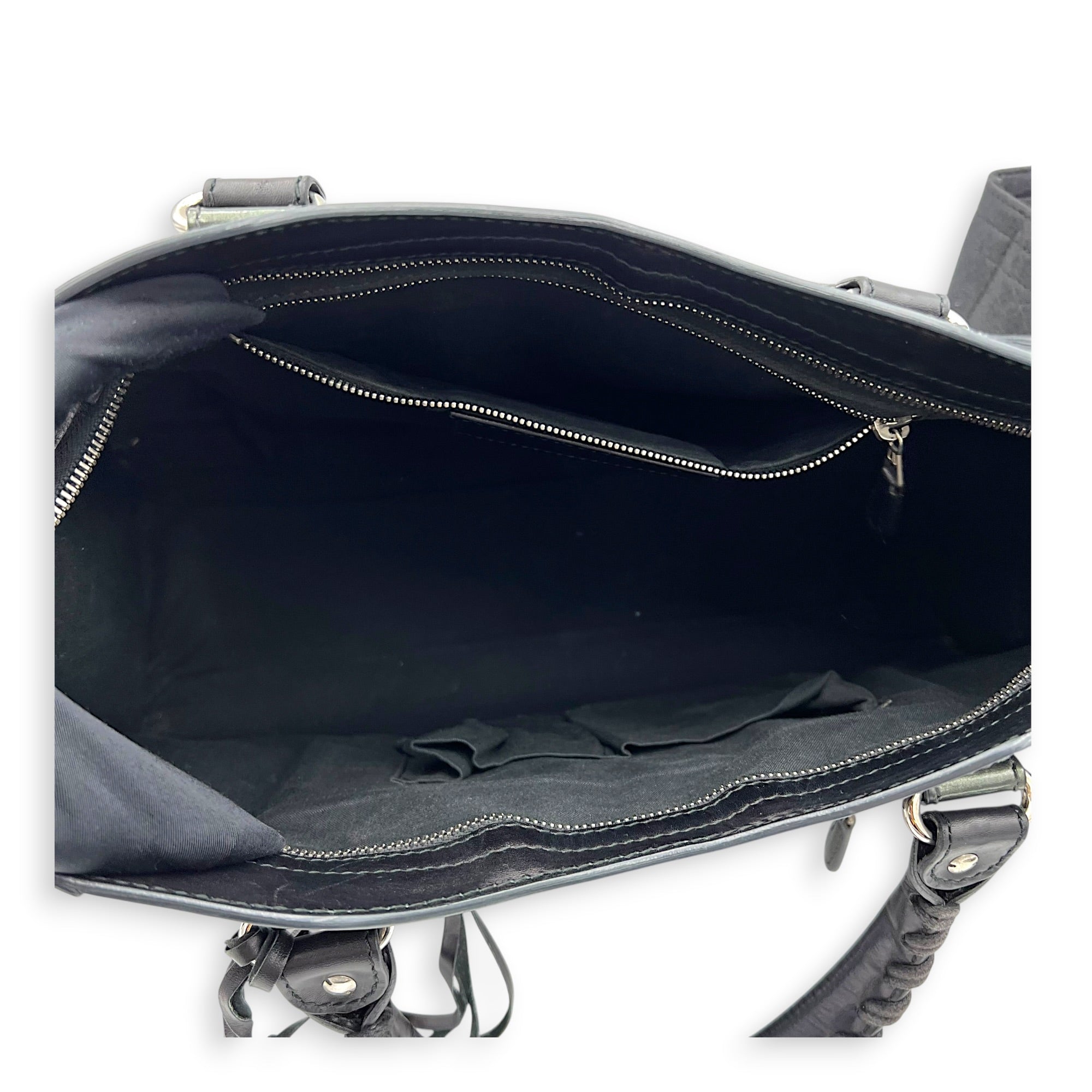 City Top Handle Bag Black in Calfskin, Silver hardware