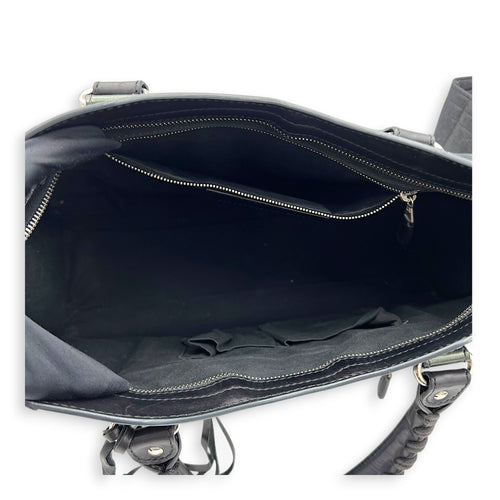 City Top Handle Bag Black in Calfskin, Silver hardware