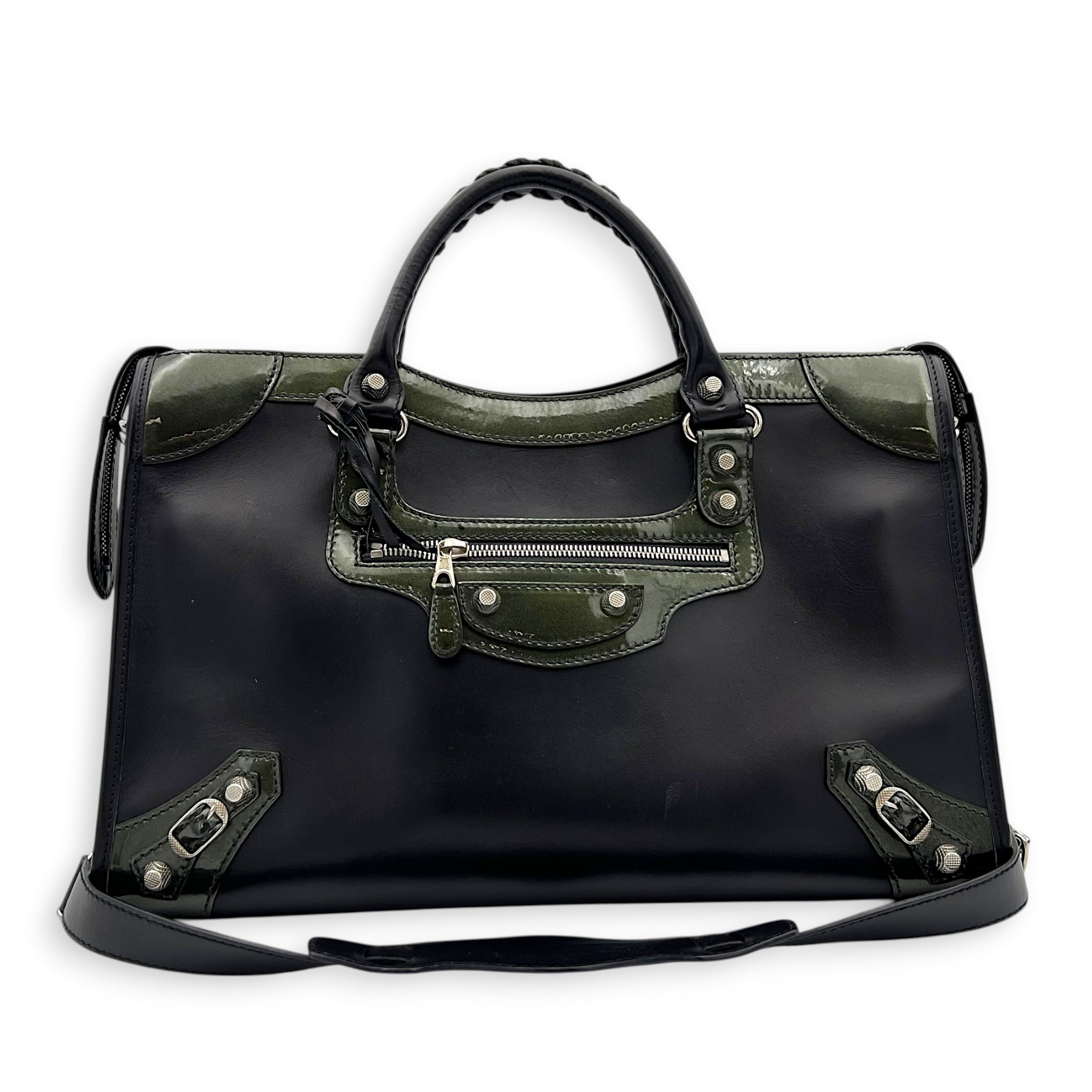 City Top Handle Bag Black in Calfskin, Silver hardware