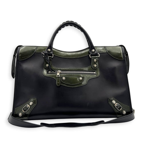 City Top Handle Bag Black in Calfskin, Silver hardware