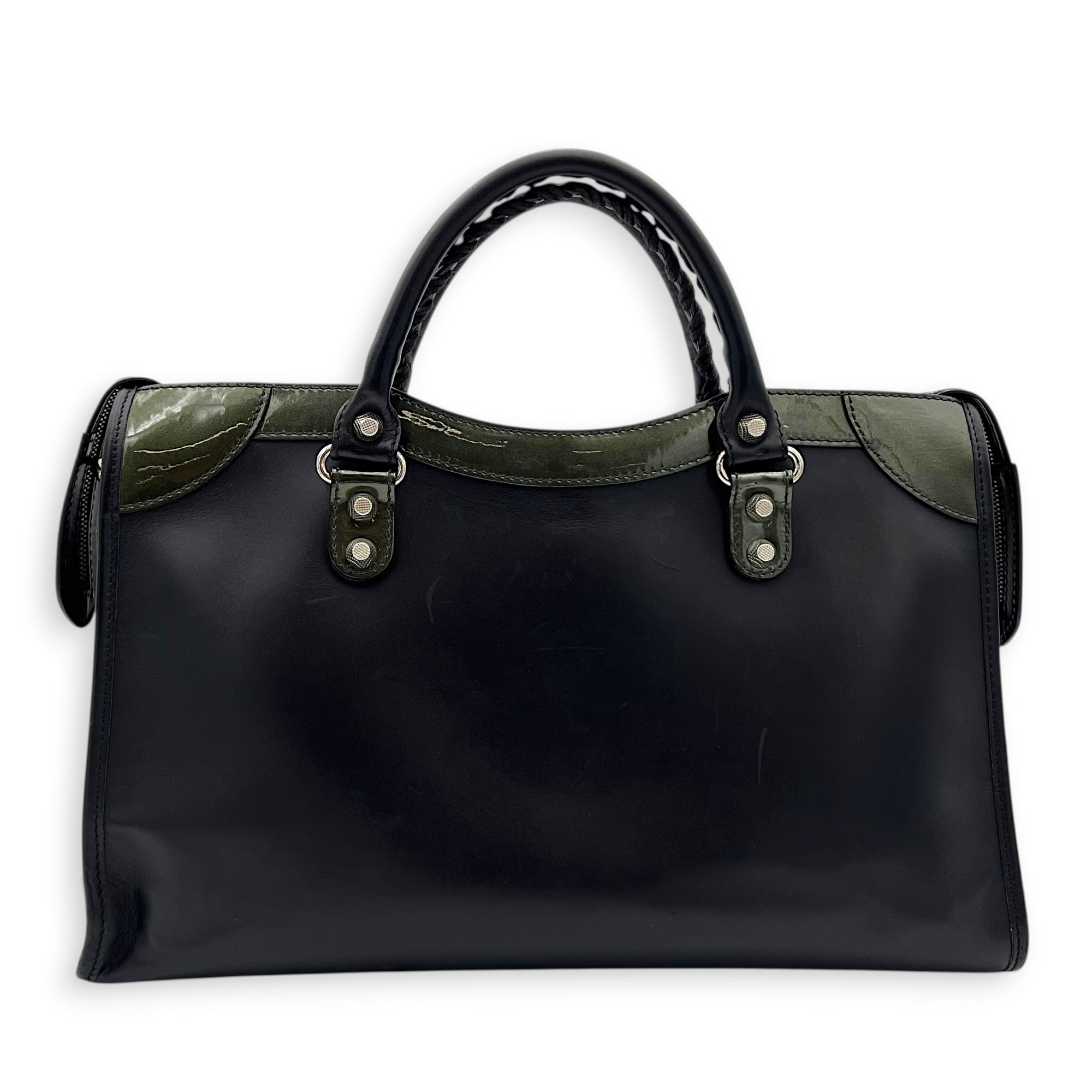 City Top Handle Bag Black in Calfskin, Silver hardware