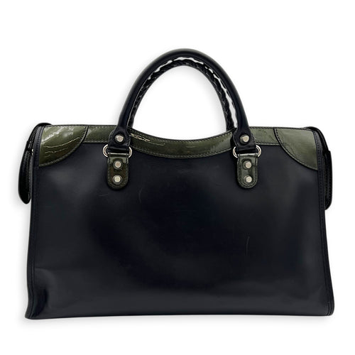 City Top Handle Bag Black in Calfskin, Silver hardware