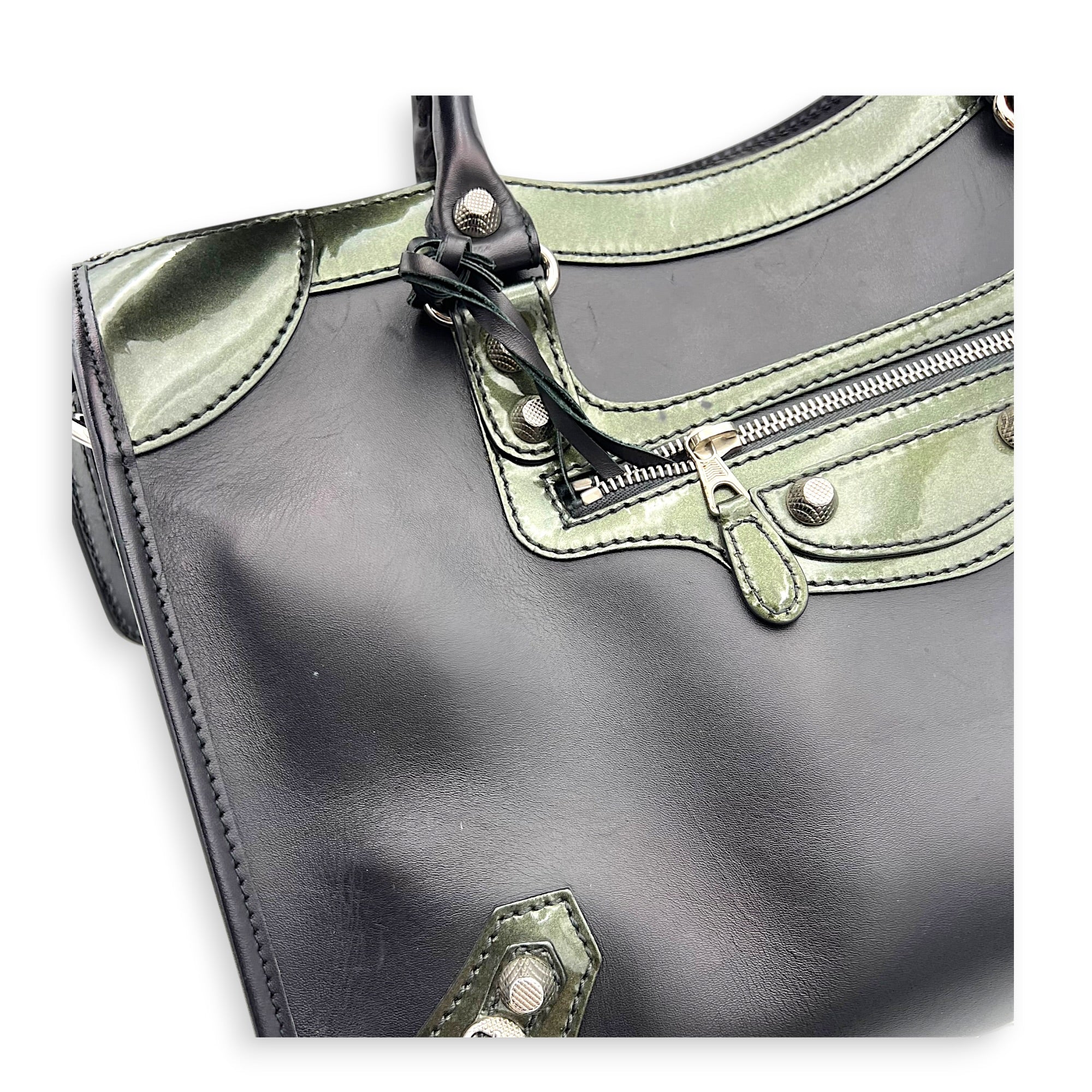 City Top Handle Bag Black in Calfskin, Silver hardware