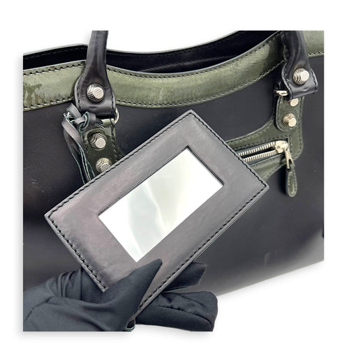 City Top Handle Bag Black in Calfskin, Silver hardware