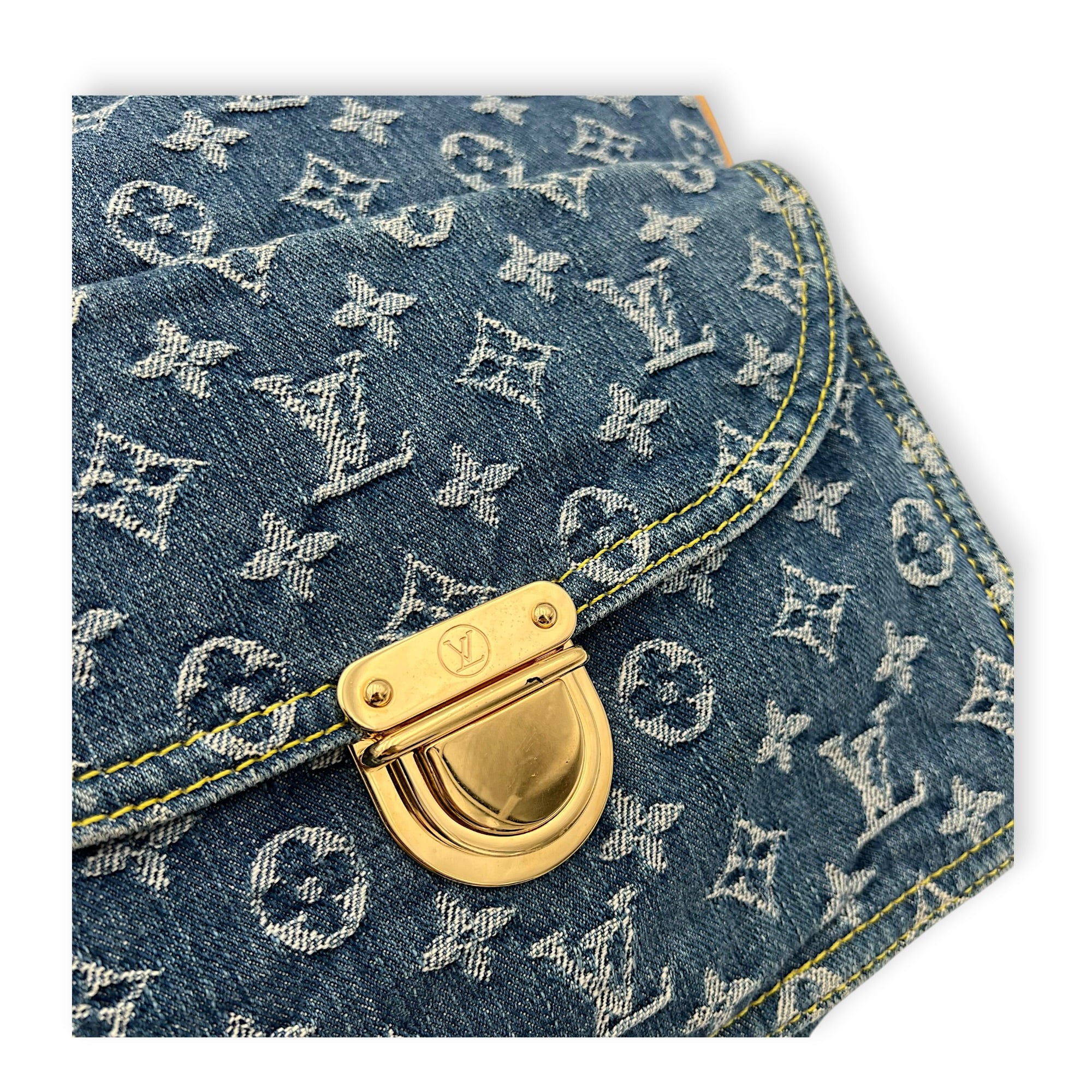 Sac Plat Shopper Top Handle Bag Blue in Denim, Gold hardware
