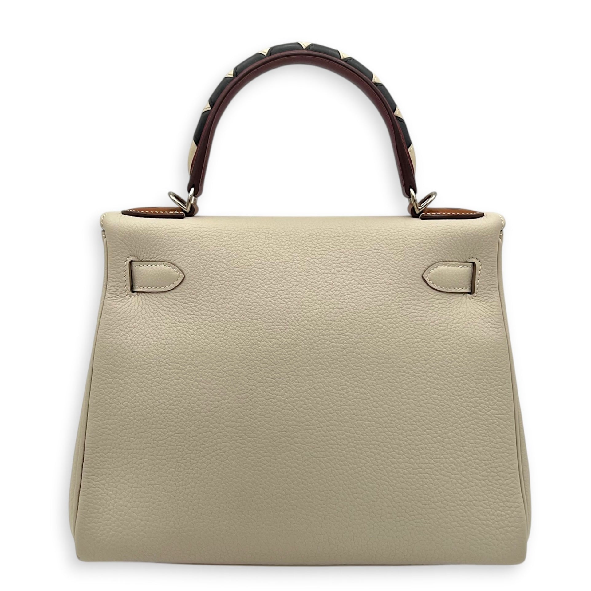 Kelly Gallop 28 Craie/Black/Fauve/Rouge H Top Handle Bag in Togo, Palladium hardware
