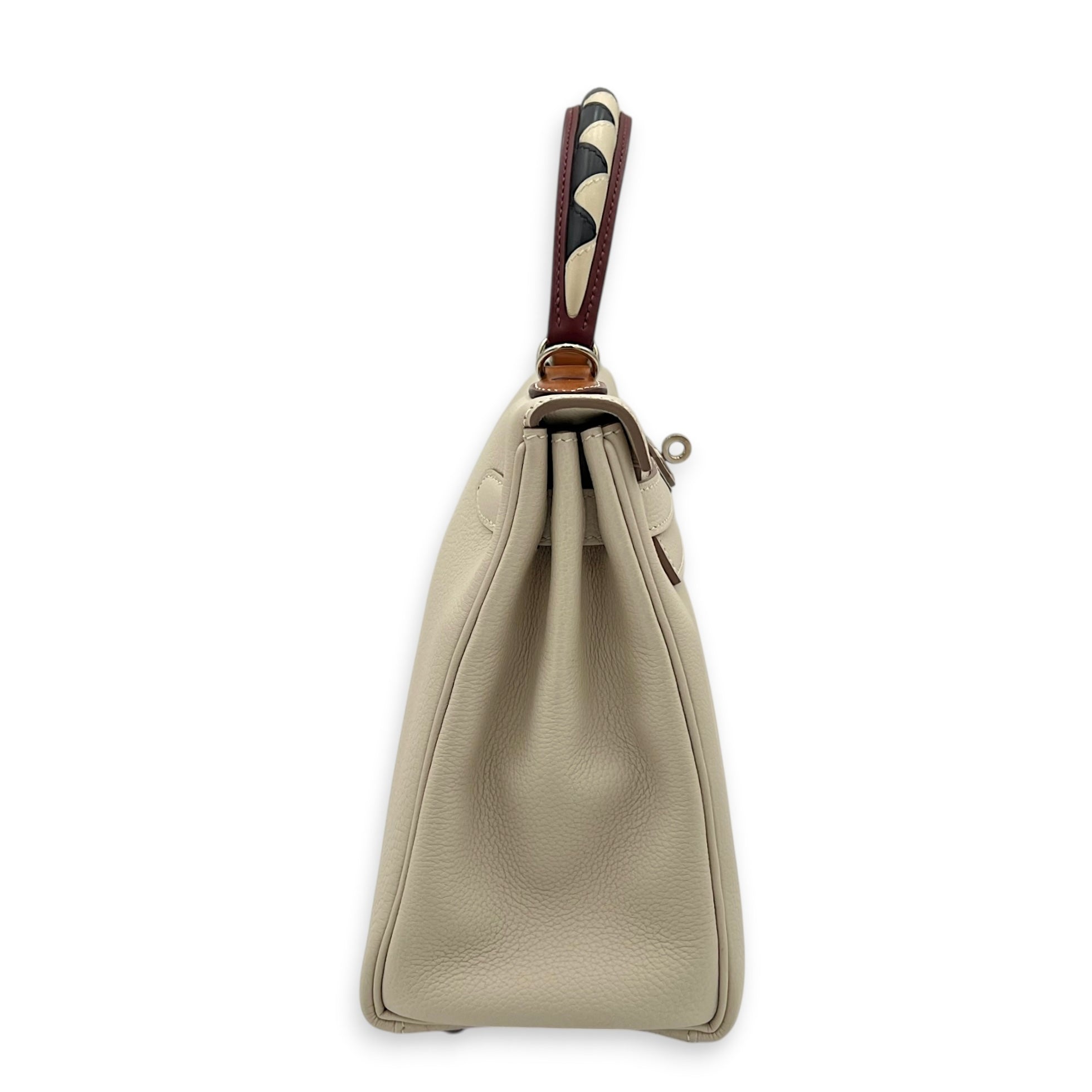 Kelly Gallop 28 Craie/Black/Fauve/Rouge H Top Handle Bag in Togo, Palladium hardware