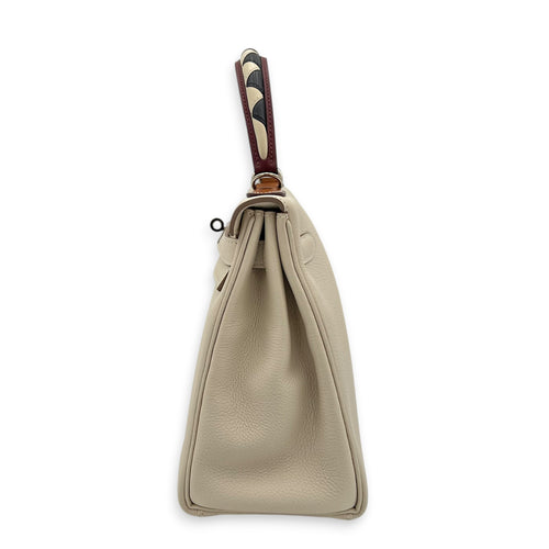 Kelly Gallop 28 Craie/Black/Fauve/Rouge H Top Handle Bag in Togo, Palladium hardware