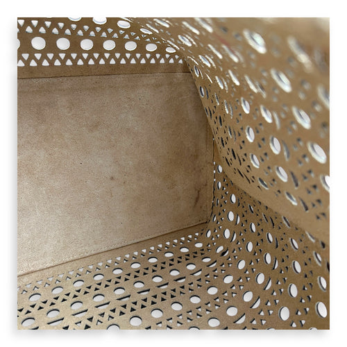 Mina Laser Cut 44 White Top Handle Bag in Calfskin, Silver hardware