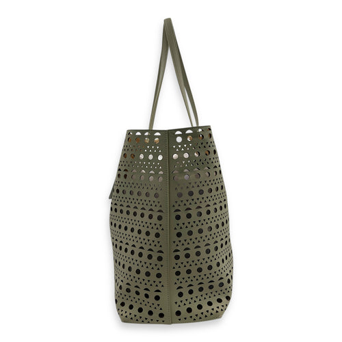 Mina Laser Cut 44 White Top Handle Bag in Calfskin, Silver hardware