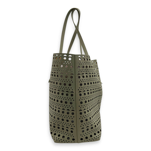 Mina Laser Cut 44 White Top Handle Bag in Calfskin, Silver hardware