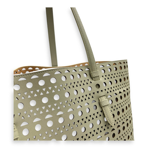Mina Laser Cut 44 White Top Handle Bag in Calfskin, Silver hardware
