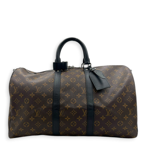 Keepall 45 Brown Top Handle Bag in Monogram Coated Canvas, Silver hardware