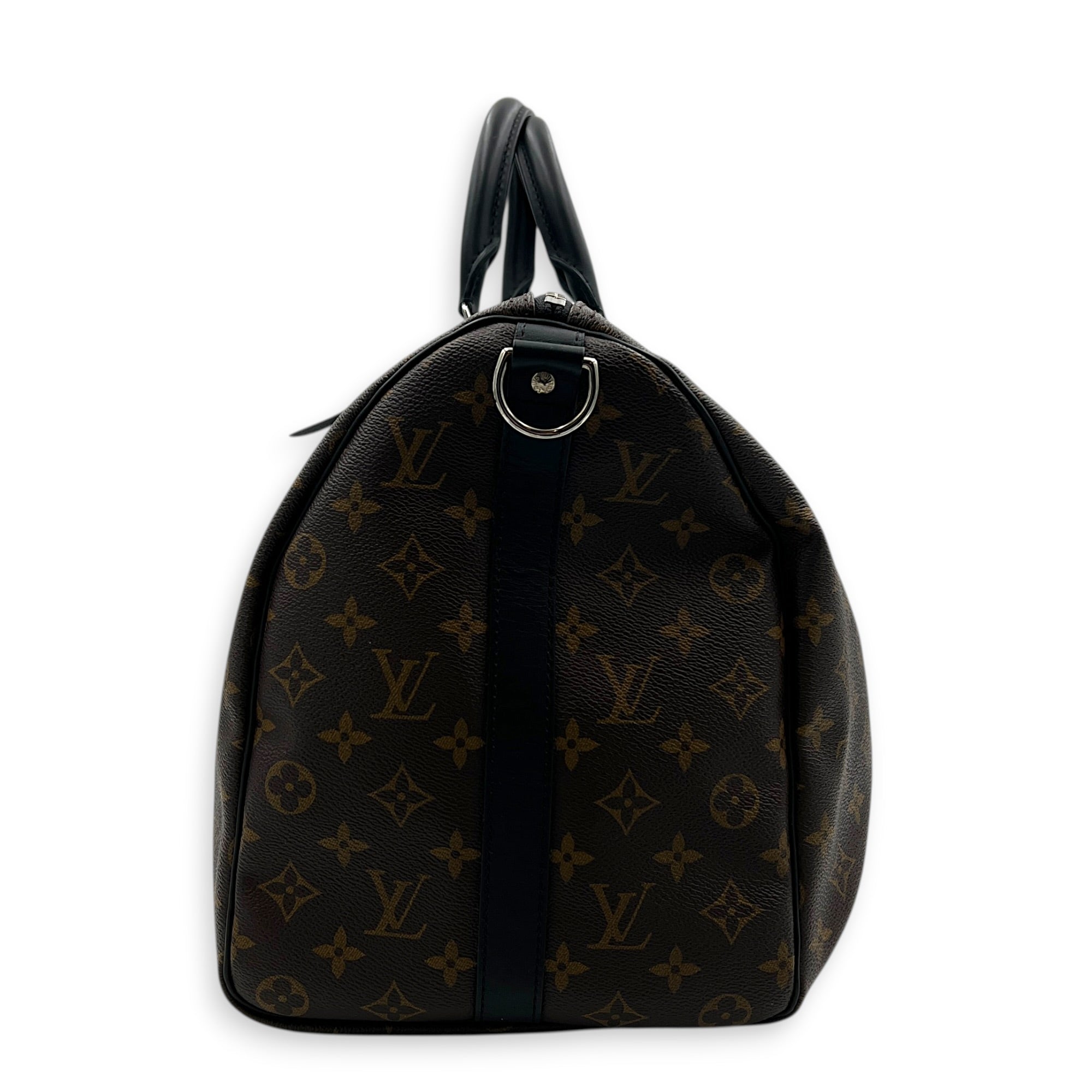 Keepall 45 Brown Top Handle Bag in Monogram Coated Canvas, Silver hardware
