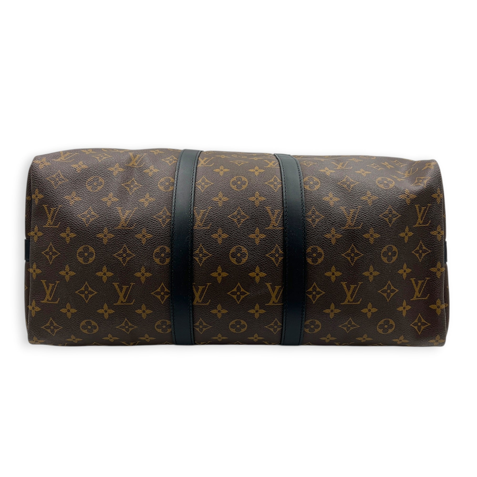 Keepall 45 Brown Top Handle Bag in Monogram Coated Canvas, Silver hardware
