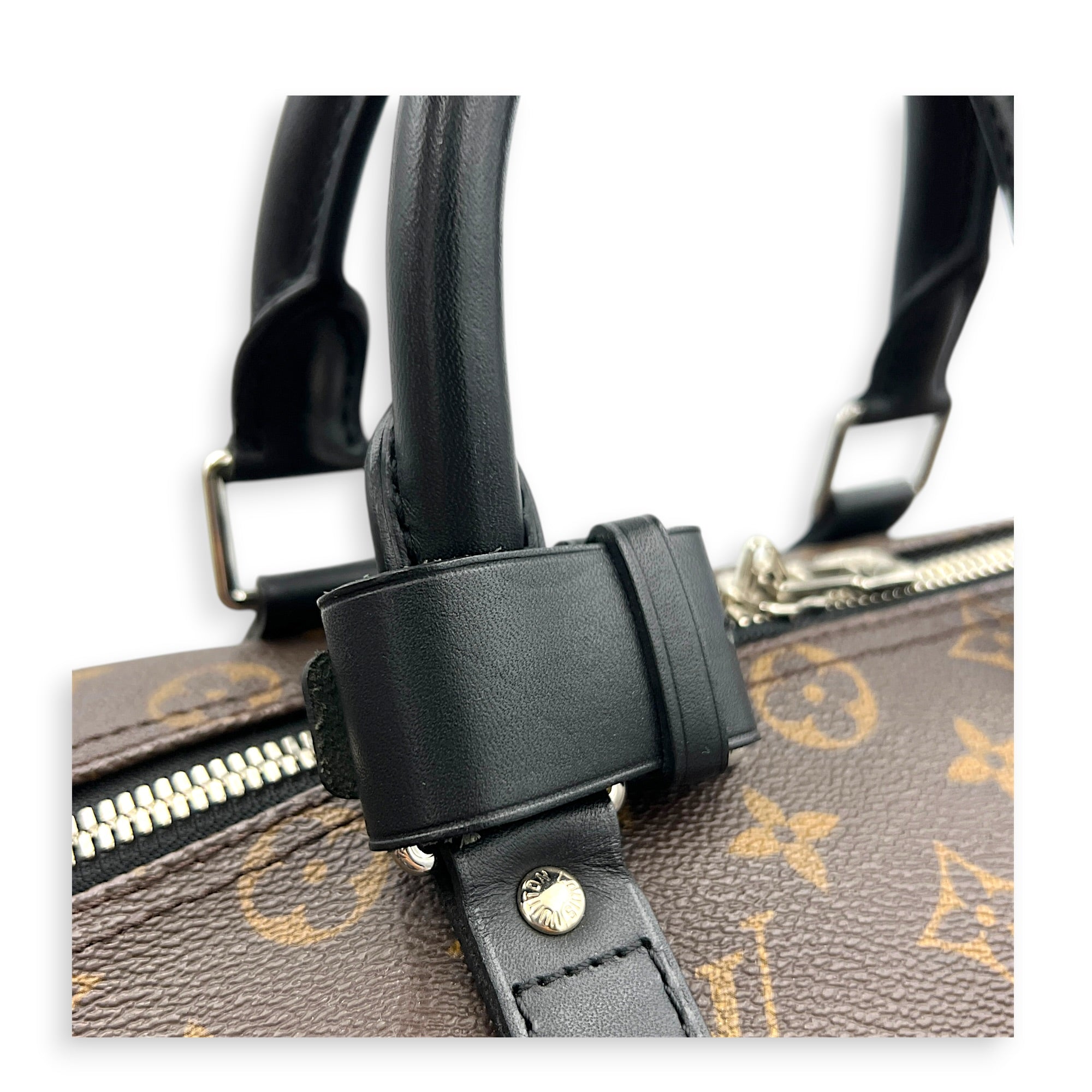 Keepall 45 Brown Top Handle Bag in Monogram Coated Canvas, Silver hardware