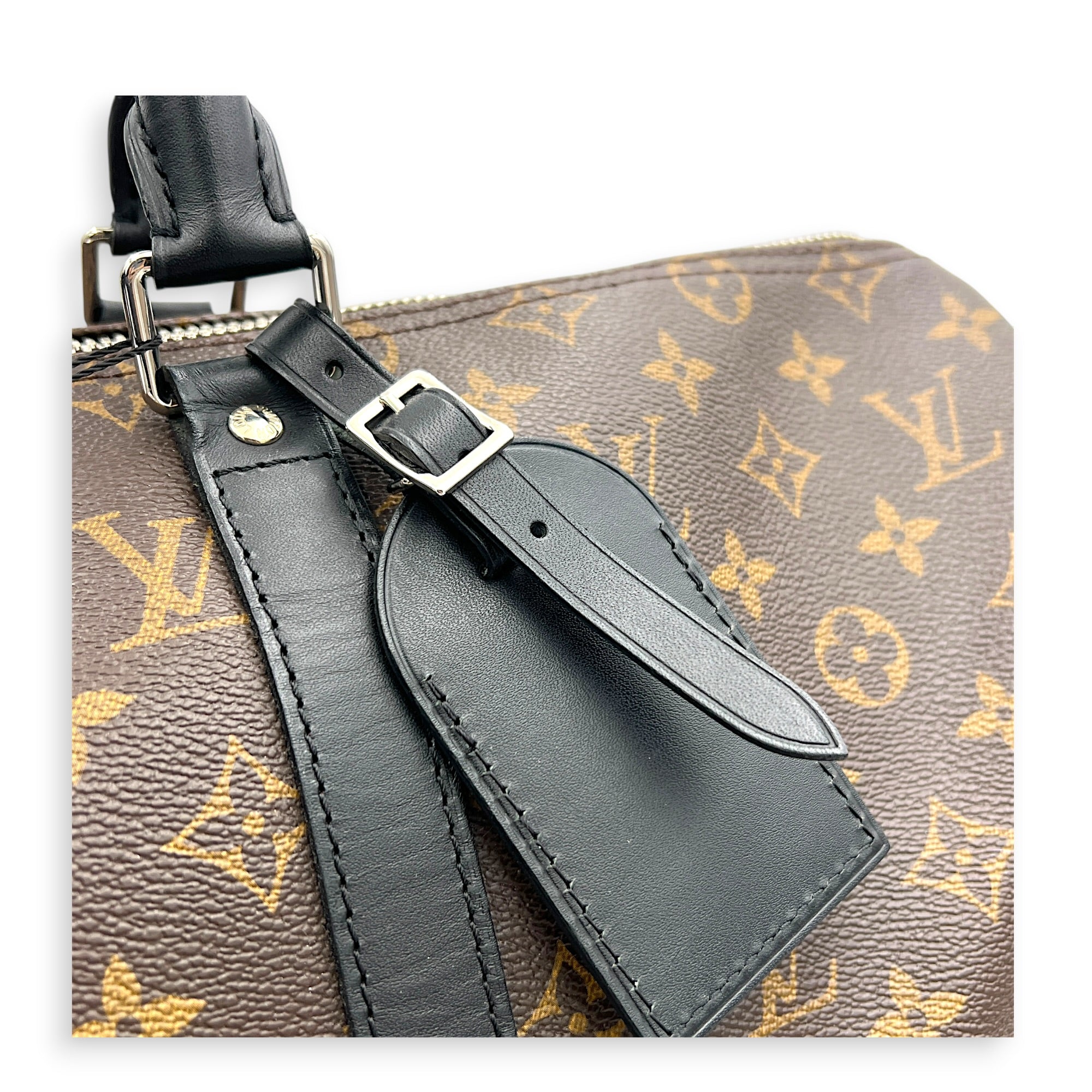 Keepall 45 Brown Top Handle Bag in Monogram Coated Canvas, Silver hardware
